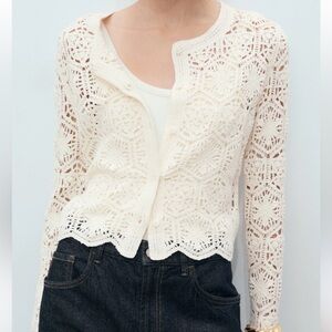 Mango Crochet Cardigan with Scalloped Hem